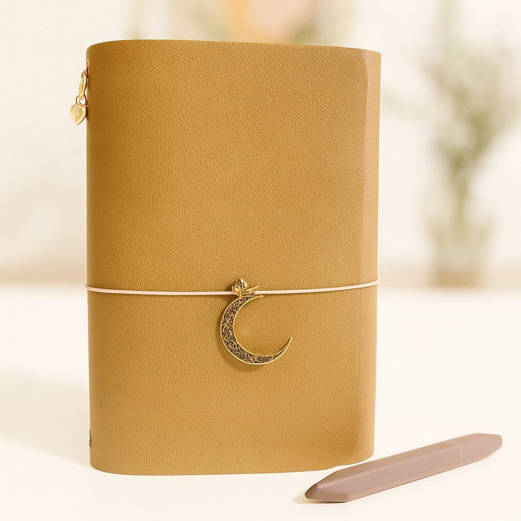 Beige A5 Trifold Leather Notebook